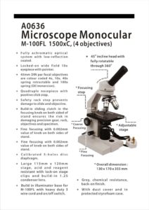 A0636-MicroscopeMonocularM-100FL1500xC4objectives
